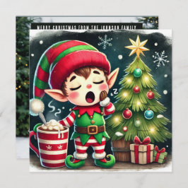 Santa's Sleepy Helper Slapen op geschenken Feestdagenkaart