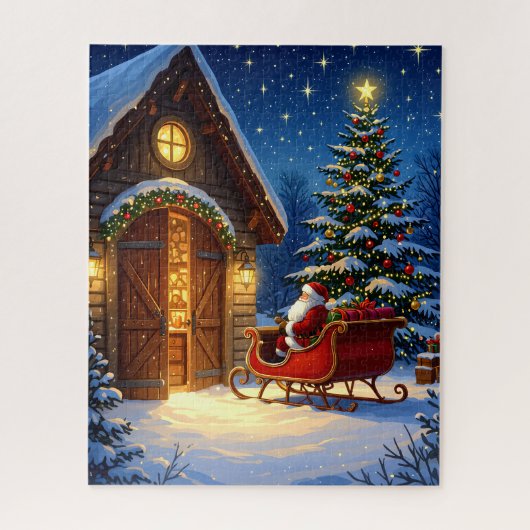 Santa's Sleigh bij de kerstboom Legpuzzel (Verticaal)