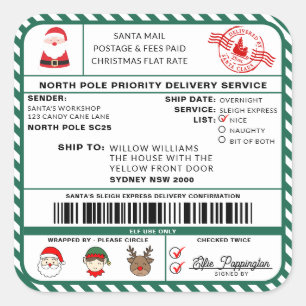 Santas Sleigh Christmas Shipping Label Sticker
