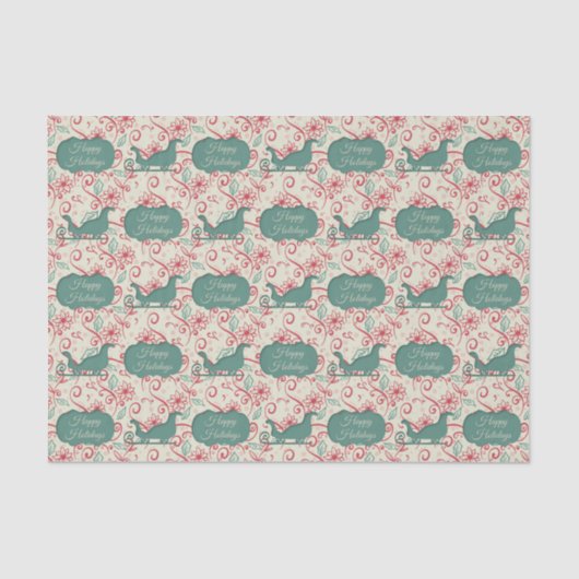 Santas Sleigh Cutout Prettige feestdagen Flourish Tissuepapier (Voorkant)