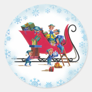 SANTA'S SLEIGH & ELVES VAN SHARON SHARPE RONDE STICKER