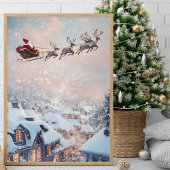 Santa's Sleigh en vliegende rendieren Poster