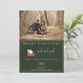 Santa's Sleigh Kerstmis Foto | Groen Feestdagenkaart (Staand voorkant)