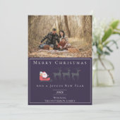 Santa's Sleigh Kerstmis Foto | PAARSE Feestdagenkaart (Staand voorkant)