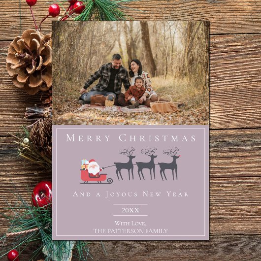 Santa's Sleigh Kerstmis Foto | roze Feestdagenkaart