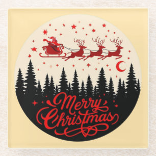 Santa's Sleigh Merry Christmas Forest Scene Art Glazen Onderzetter