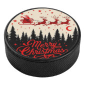 Santa's Sleigh Merry Christmas Forest Scene Art" Hockey Puck (3/4)
