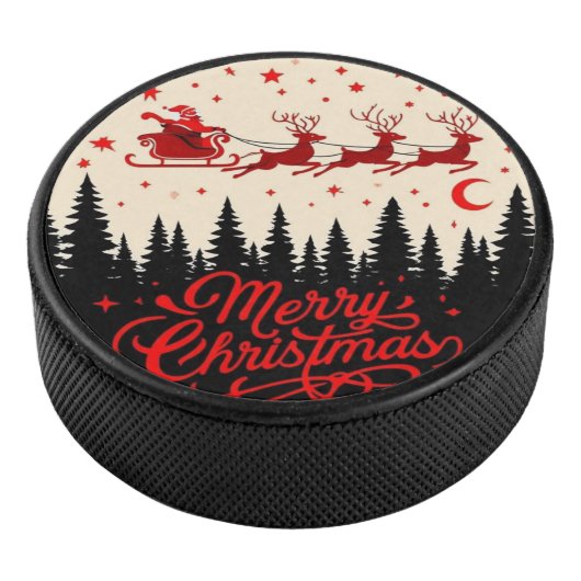 Santa's Sleigh Merry Christmas Forest Scene Art" Hockey Puck (3/4)
