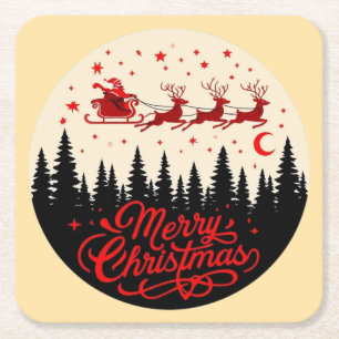 Santa's Sleigh Merry Christmas Forest Scene Art" Kartonnen Onderzetters