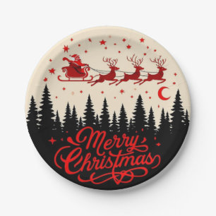 Santa's Sleigh Merry Christmas Forest Scene Art" Papieren Bordje