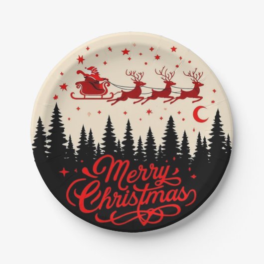 Santa's Sleigh Merry Christmas Forest Scene Art" Papieren Bordje (Voorkant)