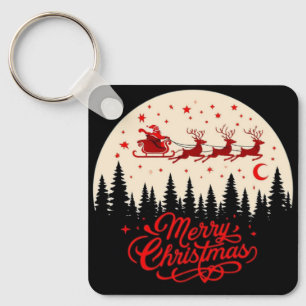 Santa's Sleigh Merry Christmas Forest Scene Art" Sleutelhanger
