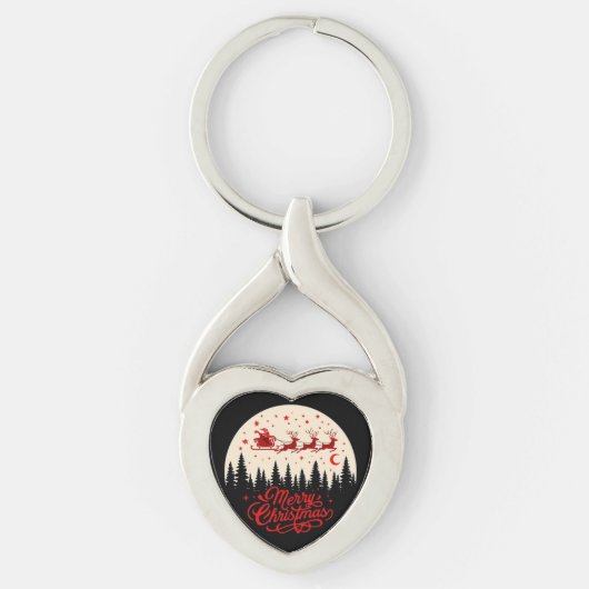 Santa's Sleigh Merry Christmas Forest Scene Art" Sleutelhanger (Voorkant)