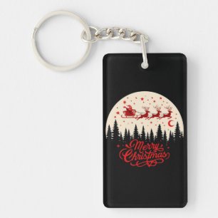 Santa's Sleigh Merry Christmas Forest Scene Art" Sleutelhanger