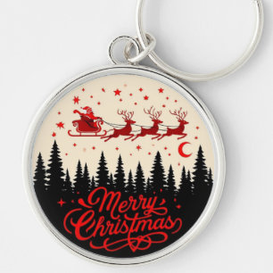 Santa's Sleigh Merry Christmas Forest Scene Art" Sleutelhanger