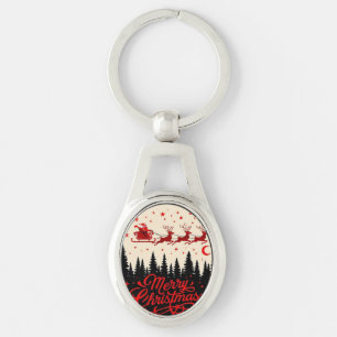 Santa's Sleigh Merry Christmas Forest Scene Art" Sleutelhanger