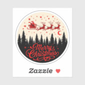 Santa's Sleigh Merry Christmas Forest Scene Art" Sticker (Vel)