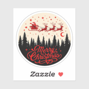 Santa's Sleigh Merry Christmas Forest Scene Art" Sticker