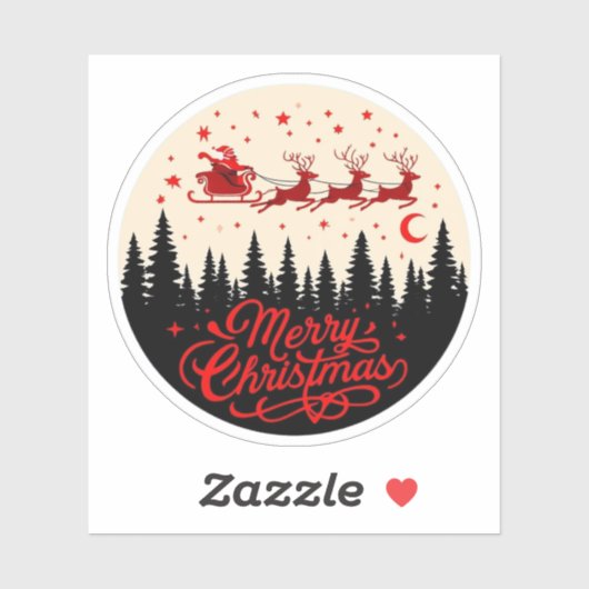 Santa's Sleigh Merry Christmas Forest Scene Art" Sticker (Vel)