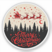 Santa's Sleigh Merry Christmas Forest Scene Art" Sticker (Voorkant)