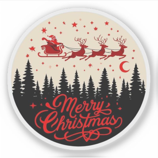 Santa's Sleigh Merry Christmas Forest Scene Art" Sticker (Voorkant)