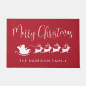 Santas Sleigh Merry Christmas Red Deurmat (Voorkant)