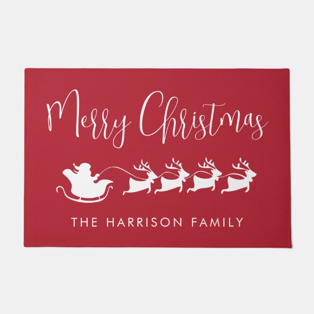 Santas Sleigh Merry Christmas Red Deurmat (Voorkant)