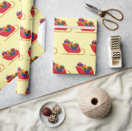 Santa's Sleigh met Kerstcadeau Geel Naadloos Cadeaupapier