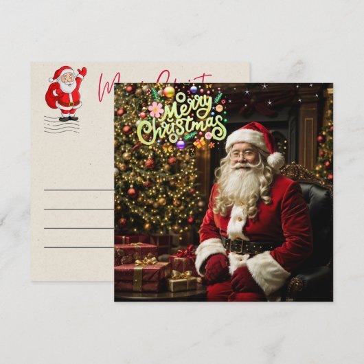 Santa's Sleigh of Smiles Kerst Kaart Notitiekaartje (Voorkant / Achterkant)