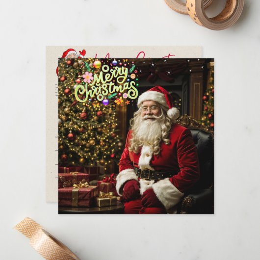 Santa's Sleigh of Smiles Kerst Kaart Notitiekaartje (Voorkant / Achterkant in situ)