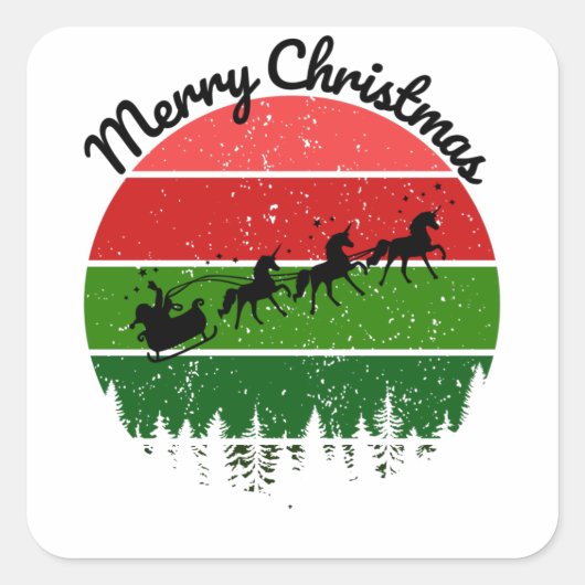 Santas Sleigh pulled by unicorns Vierkante Sticker (Voorkant)