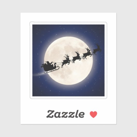 Santa's Sleigh & Reindeer Silhouette Over Moon Sticker (Vel)