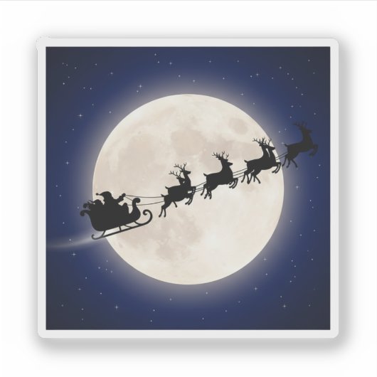 Santa's Sleigh & Reindeer Silhouette Over Moon Sticker (Voorkant)