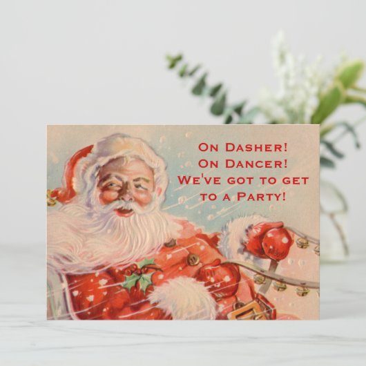 Santas Sleigh Ride Aangepaste Party Uitnodiging (Staand voorkant)