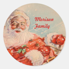 Santas Sleigh Ride Familienaam Envelop Verzegeling Ronde Sticker