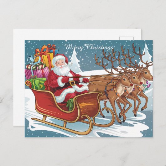 Santa's Sleigh Ride Kerstcadeaus en rendieren Feestdagenkaart (Voorkant / Achterkant)