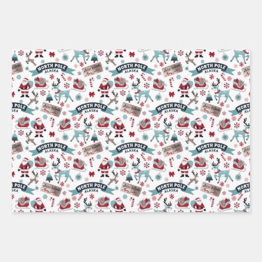 Santa's Sleigh Ride Noordpool Patroon Inpakpapier Vel (Voorkant 3)