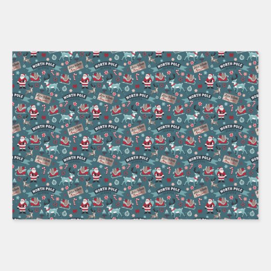 Santa's Sleigh Ride Noordpool Patroon Inpakpapier Vel (Voorkant)