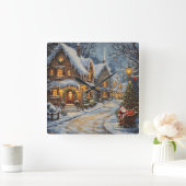Santa's Sleigh Ride Winter Wonderland Clock Vierkante Klok (Huis)