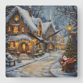Santa's Sleigh Ride Winter Wonderland Clock Vierkante Klok
