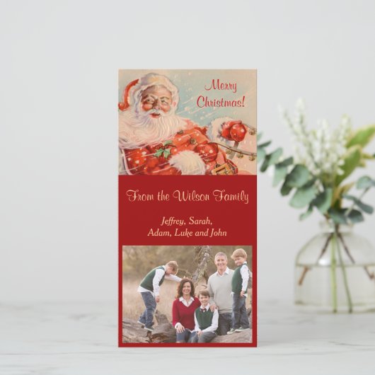Santas Sleigh Rit Fotokaart Feestdagenkaart (Staand voorkant)