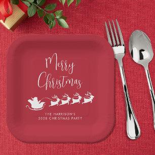 Santas Sleigh Rood Kerstfeest Papieren Bordje
