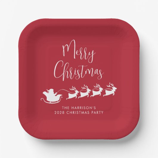 Santas Sleigh Rood Kerstfeest Papieren Bordje (Voorkant)