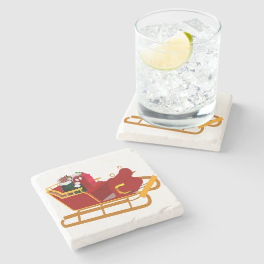 Santa's Sleigh Stone Onderzetter (Zijkant)