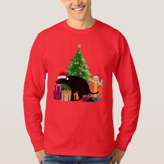 Santa's Sneaky Helper Kerstmis Pooping Dog T-shirt (Voorkant)