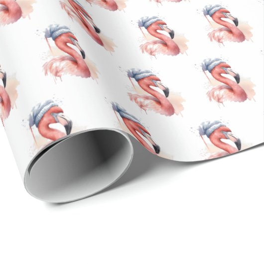 Santa's Snowbird Flamingo Cadeaupapier (Rol Hoek)