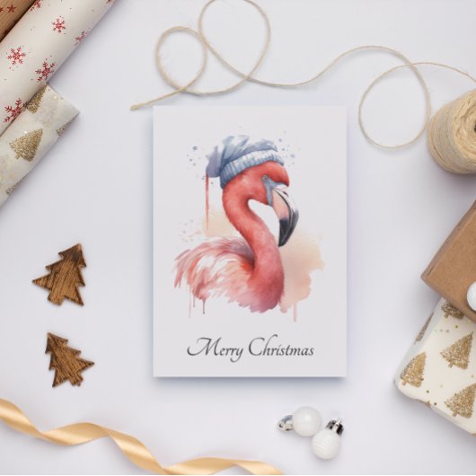 Santa's Snowbird Flamingo, op maat Feestdagenkaart