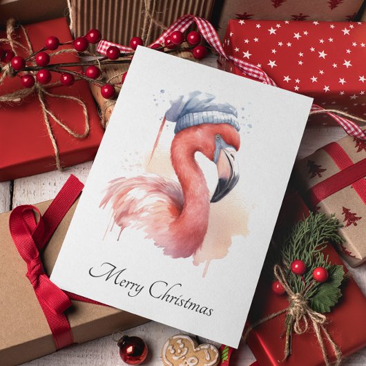 Santa's Snowbird Flamingo, op maat Feestdagenkaart