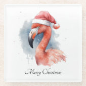Santa's Snowbird Flamingo, op maat Glazen Onderzetter (Voorkant)