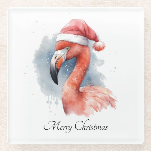 Santa's Snowbird Flamingo, op maat Glazen Onderzetter (Voorkant)